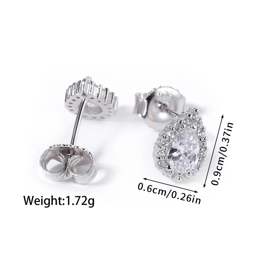 1 Piece Luxurious Romantic Sector Oval Plating Inlay Sterling Silver Zircon White Gold Plated Ear Studs