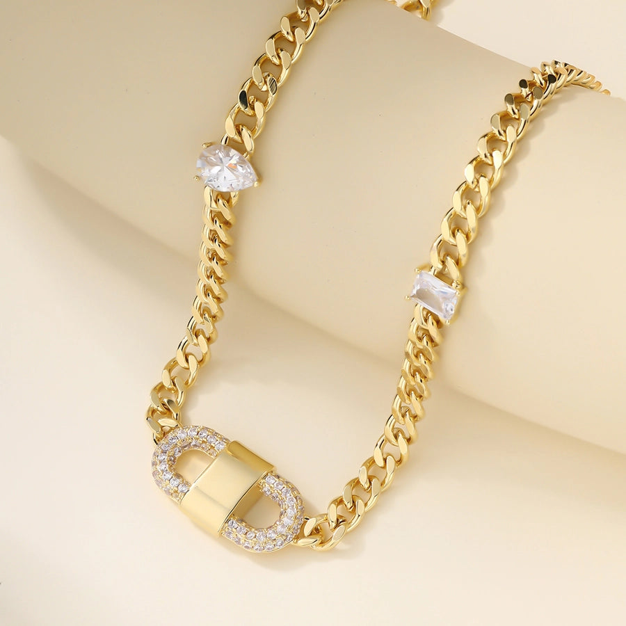 Copper 18K Gold Plated Asymmetrical Hollow Out Round Heart Shape Artificial Pearls Necklace