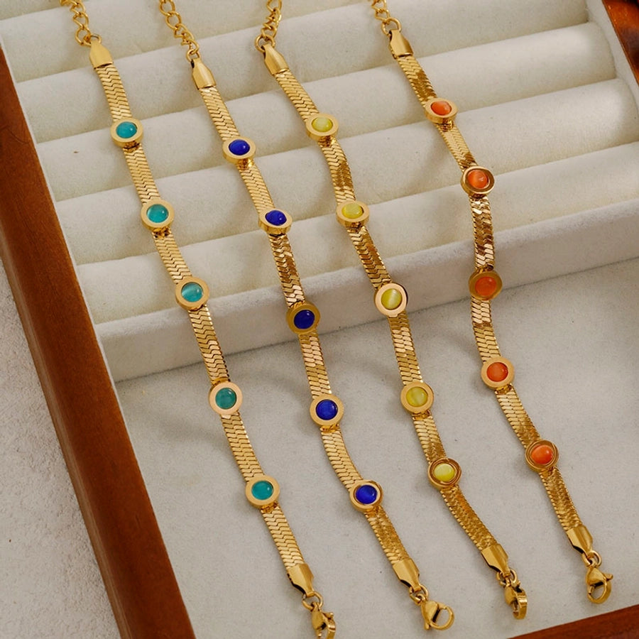 Simple Style Classic Style Color Block 304 Stainless Steel natural stone 18K Gold Plated Crystal Bracelets In Bulk