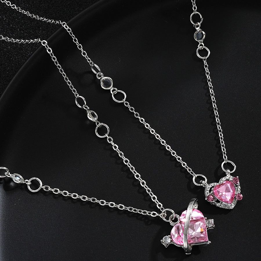 Elegant Heart Shape Alloy Rhinestone  Pendant Necklace