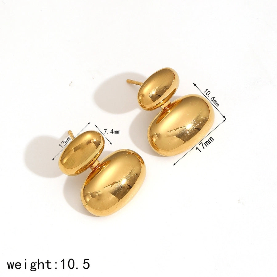 Simple Style 18K Gold Stainless Steel Bean-Shaped Stud Earrings Geometric Design Niche Oval Patch Earrings Female
