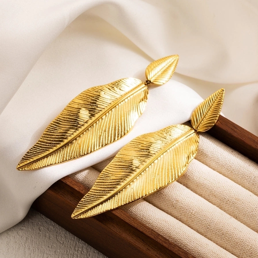 1 Pair Cool Style Round Leaves Flower Pleated 304 Stainless Steel 18K Gold Plated Drop Earrings