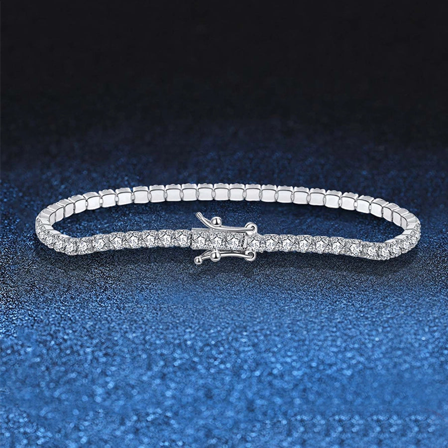 modern style solid color sterling silver inlay zircon tennis bracelet
