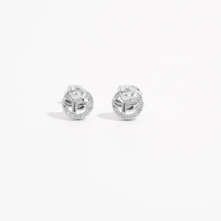 1 Pair White Gold Plated Sterling Silver Zircon Flower Butterfly Ear Studs
