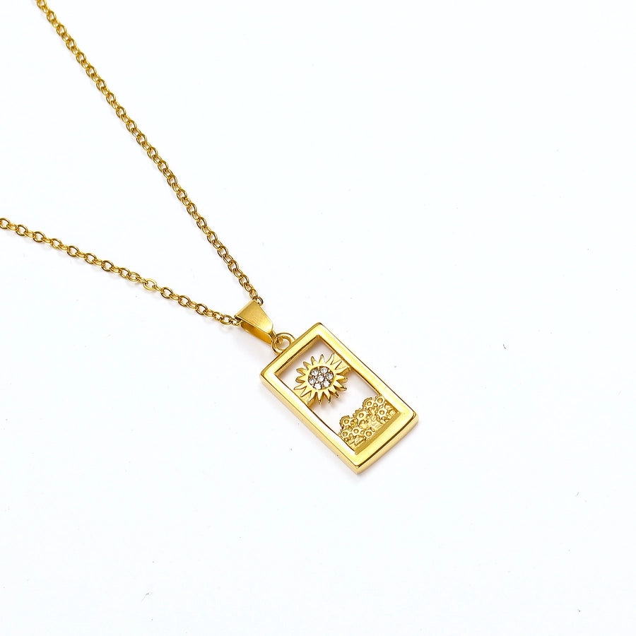 Jewelry Simple Style Sun 304 Stainless Steel Zircon 18K Gold Plated Pendant Necklace