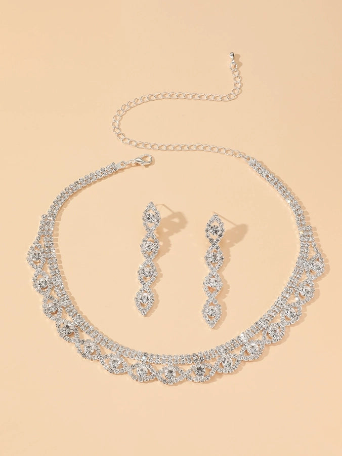 elegant classic style shiny geometric alloy inlay rhinestones women's earrings necklace
