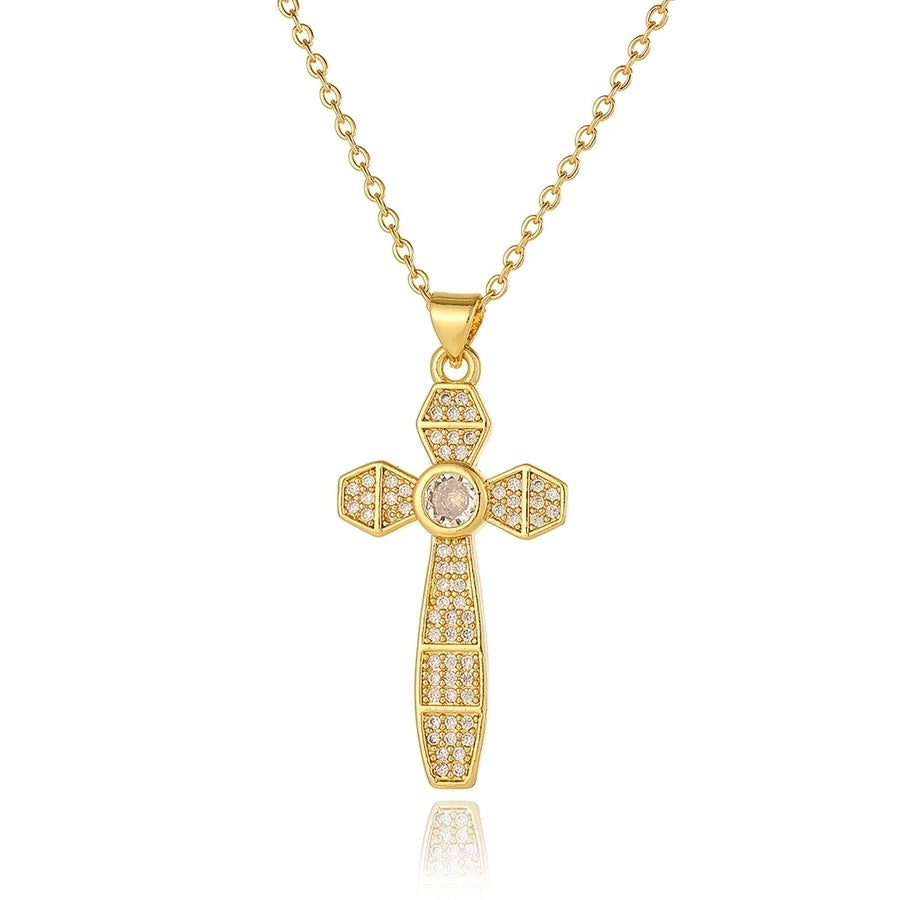 Copper Gold Plated Plating Inlay Cross Zircon Pendant Necklace