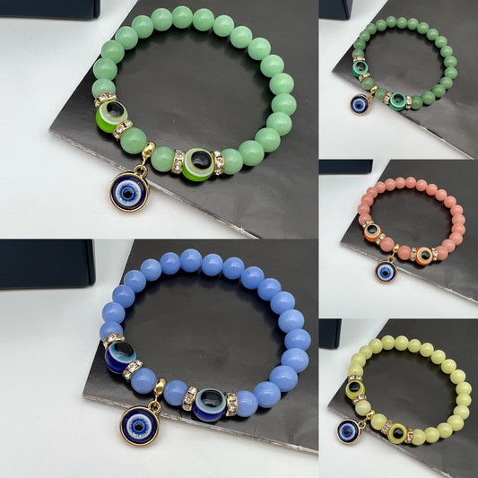 retro devil's eye natural stone beaded inlay artificial diamond bracelets 1 piece