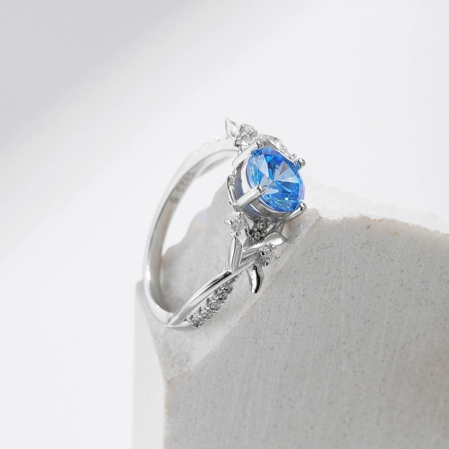 Sterling Silver Rhodium Plated Simple Style Shiny Inlay Round Zircon Rings