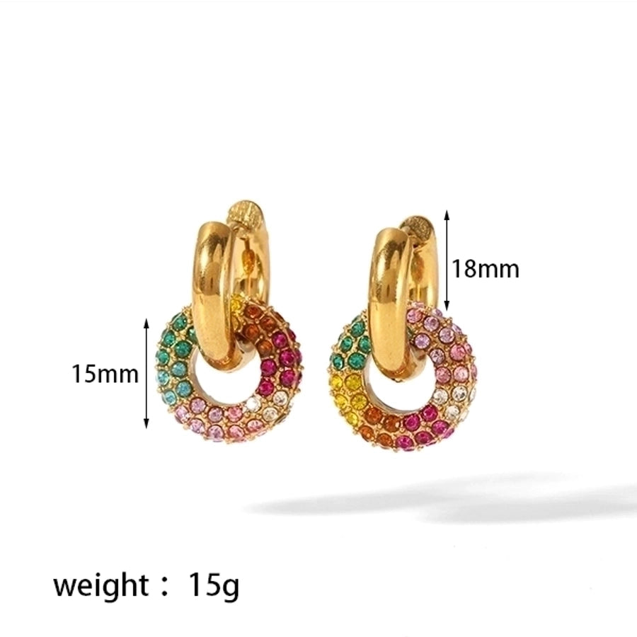 1 Pair Retro Circle Polishing Plating Inlay 304 Stainless Steel Zircon 18K Gold Plated Earrings