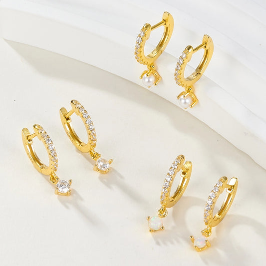 1 pair cute luxurious queen solid color plating inlay sterling silver zircon 18k gold plated drop earrings