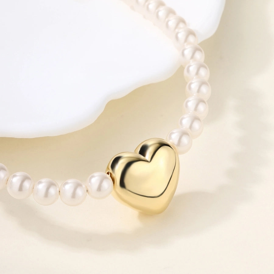 Copper 18K Gold Plated Asymmetrical Hollow Out Round Heart Shape Artificial Pearls Necklace