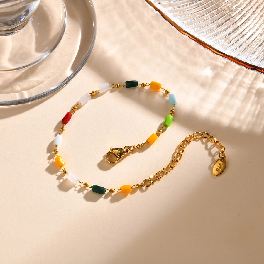 Style Personalized Retro Style  Necklace Stainless Steel Women's Cut Color Beaded Bracelet Gold-Plated Accessories