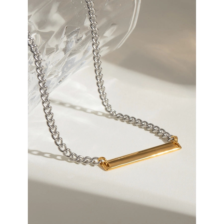 18K Gold Stainless Steel/Steel Color Golden Square Glossy Pendant Color Matching Necklace 405cm