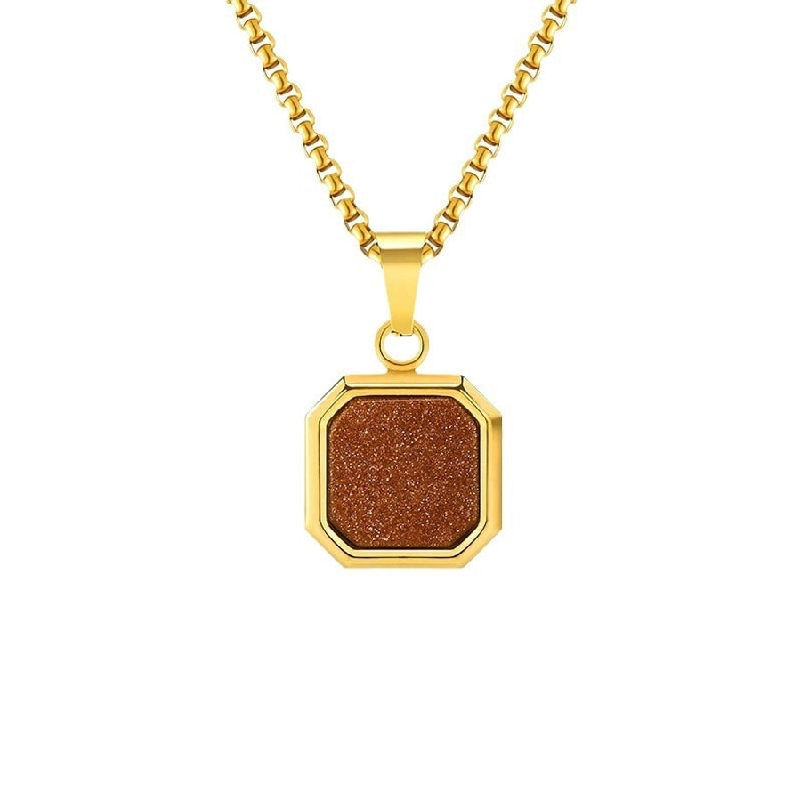 304 Stainless Steel Casual Simple Style Plating Geometric Natural Stone Pendant Necklace