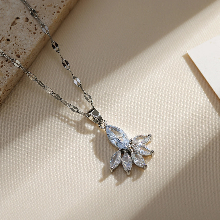 Copper Gold Plated Plating Inlay Solid Color Zircon Pendant Necklace