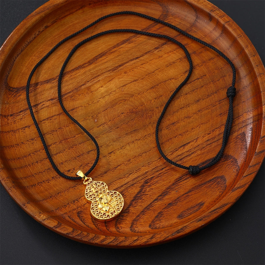 Casual Flower Gourd Dragon rope Copper Hollow Out 24K Gold Plated Men's Pendant Necklace