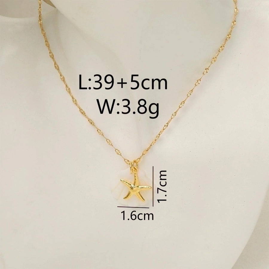 Vacation Marine Style Beach Starfish Dolphin Shell 18K Gold Plated Shell Titanium Steel  Pendant Necklace