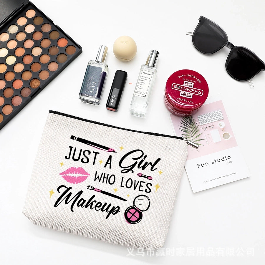 new modern simple style letter printing cotton and linen waterproof cosmetic bag   zipper storage bag