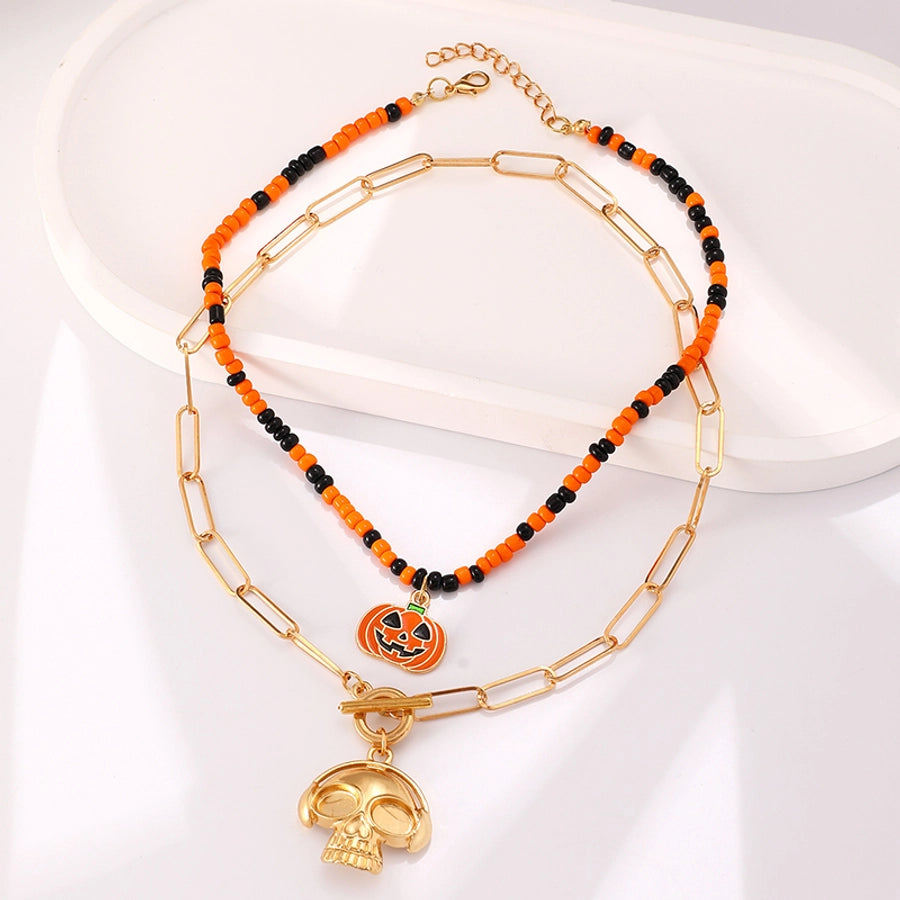 Funny Simple Style Pumpkin Skull Alloy Glass Halloween Women's Bracelets Necklace