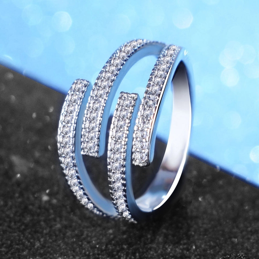 streetwear irregular copper inlay zircon open rings