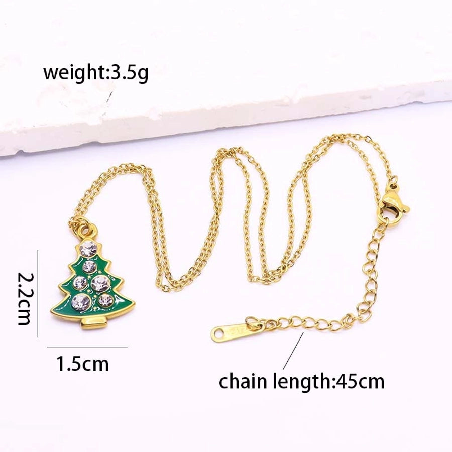 Elegant Christmas Tree Gift Box 18K Gold Plated Silver Plated Zircon 304 Stainless Steel  Pendant Necklace