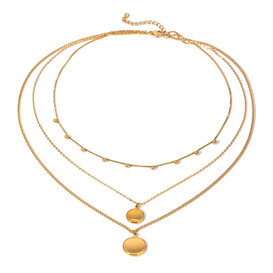 18K Gold Stainless Steel Ball round Steel Pendant Three-Layer Necklace 40/45/50 5cm