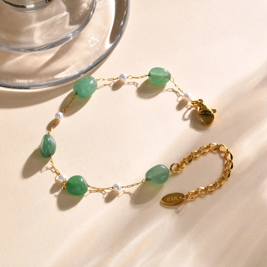Stainless Steel Plated 18K Gold Chain Imitation Amber Stone Imitation Jade Imitation Pearl Chain Jewelry Suit Necklace