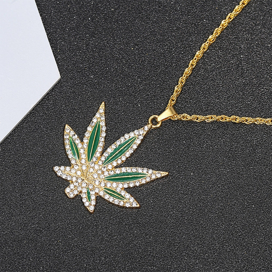 Alloy Copper Inlay Maple Leaf Zircon Pendant Necklace