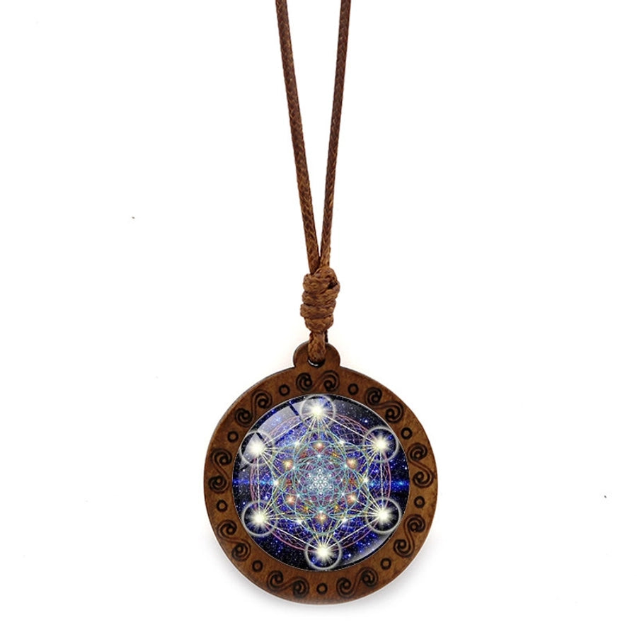 Vintage Style Hexagram Glass Wood rope  Sweater Chain
