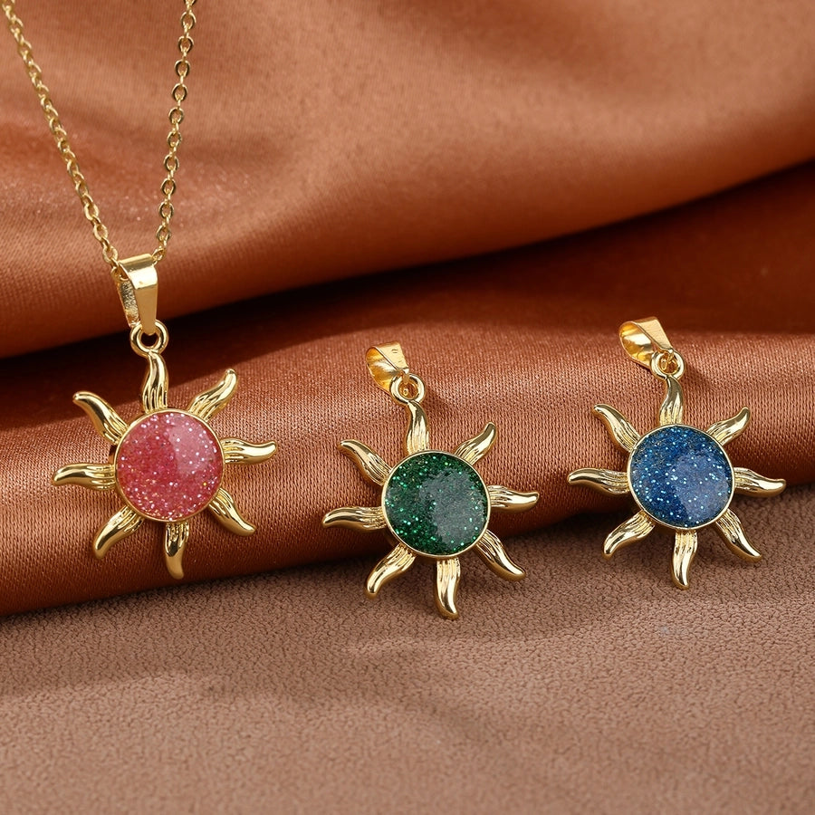Copper 18K Gold Plated Enamel Sun Pendant Necklace