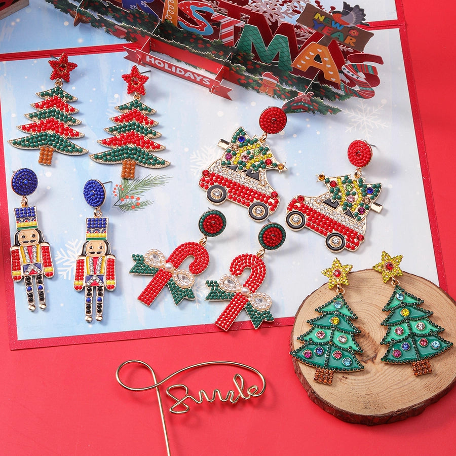 1 piece vintage style christmas tree enamel plating inlay alloy plastic glass glass pearl gold plated silver plated drop earrings