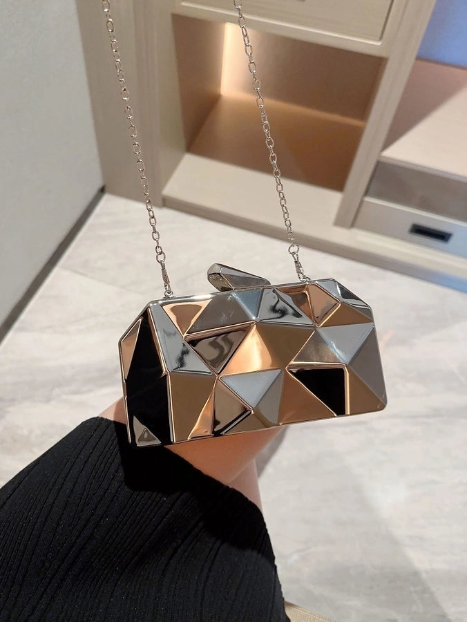 Gold Silver Alloy Solid Color Metal Button Evening Bags