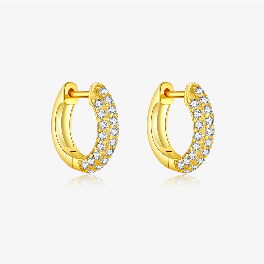 1 Pair 18K Gold Plated White Gold Plated Sterling Silver Zircon Circle Earrings