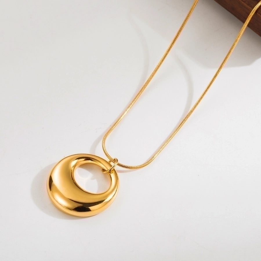 simple style geometric round heart shape stainless steel plating 14k gold plated pendant necklace