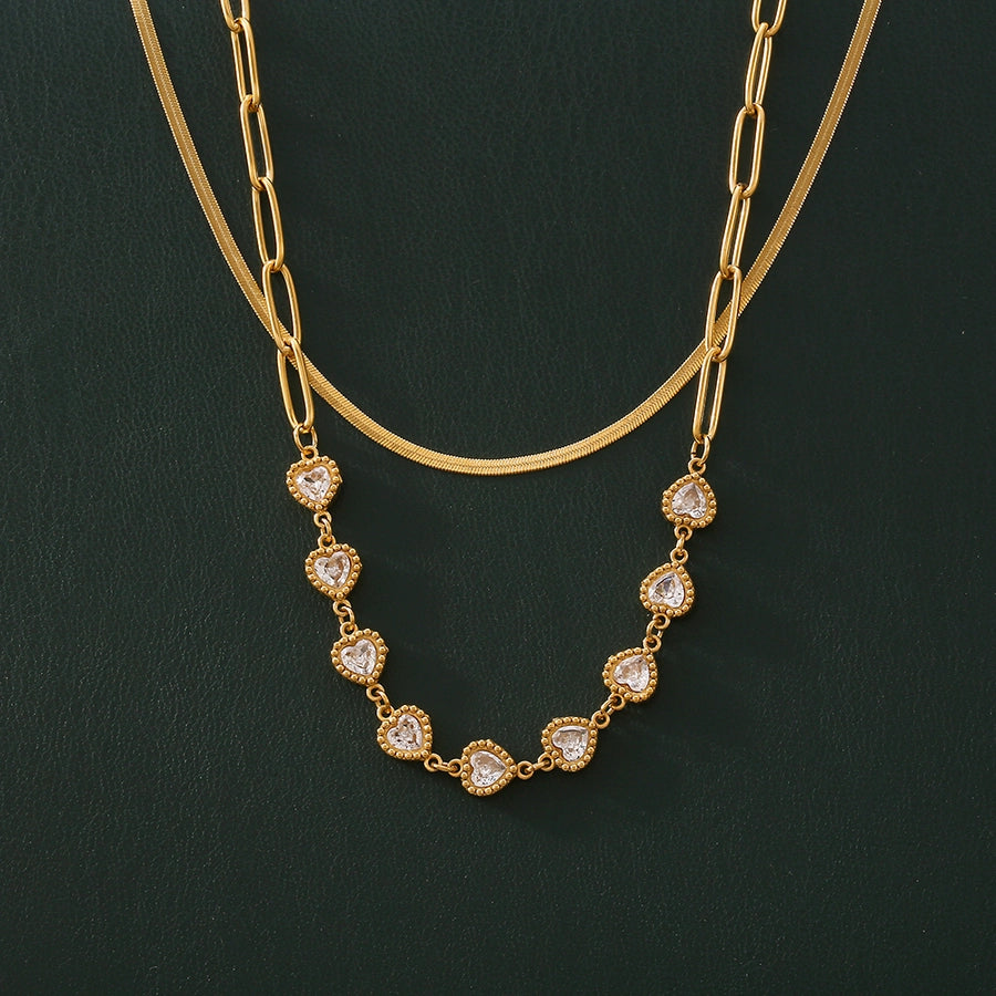 Best Seller in Europe and America Geometric Heart Shape Zircon Clavicle Necklace  Fashion New Stainless Steel 18K Gold Plating Temperament Necklace