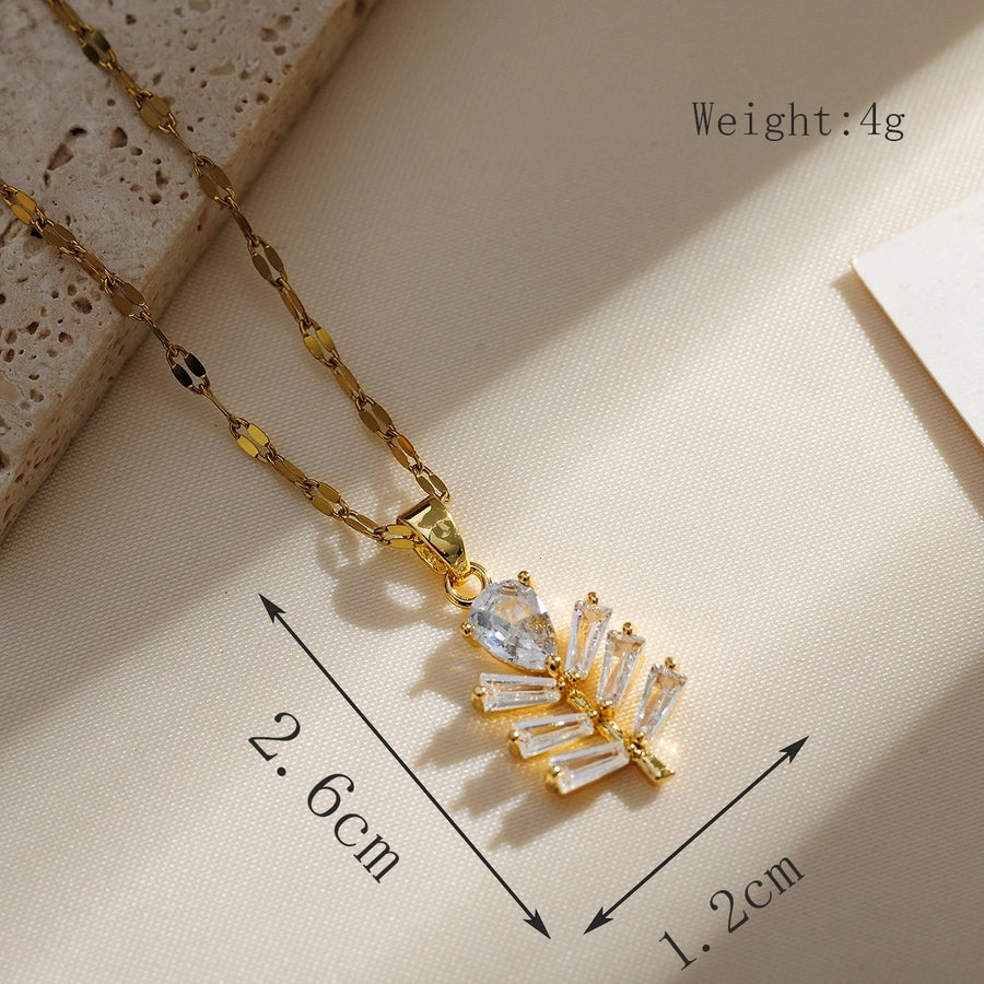 Copper Gold Plated Plating Inlay Solid Color Zircon Pendant Necklace