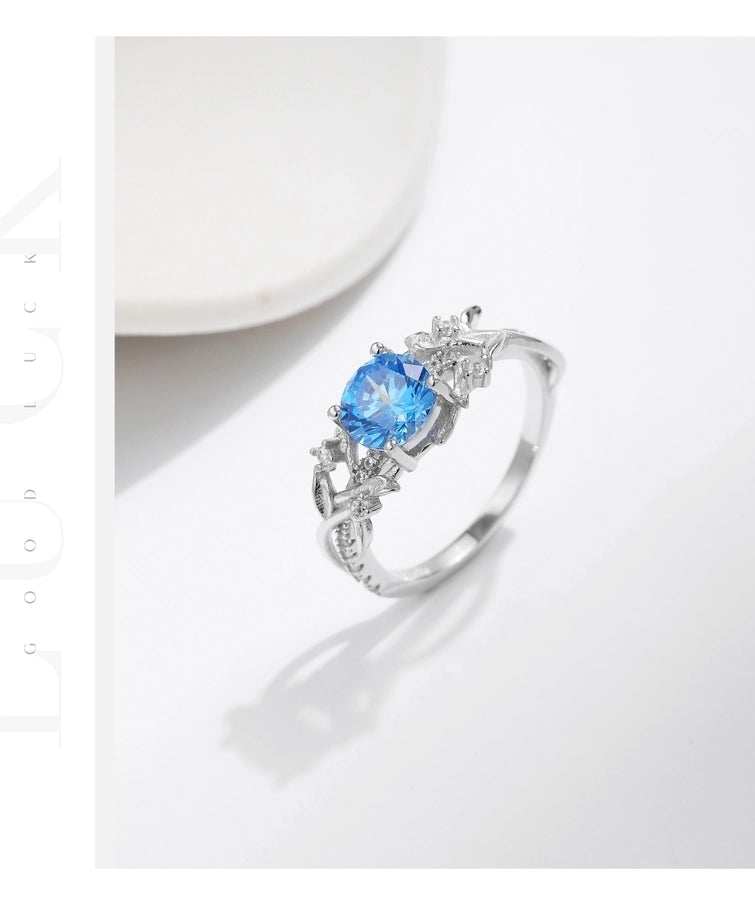 Sterling Silver Rhodium Plated Simple Style Shiny Inlay Round Zircon Rings