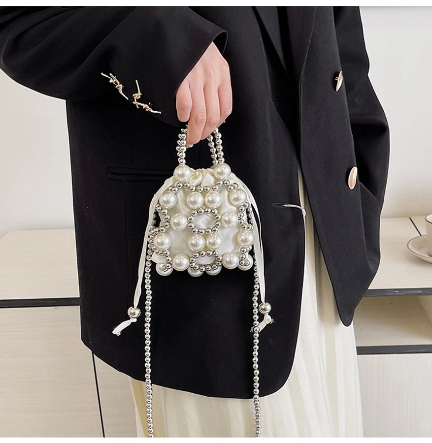 Women's Small Pu Leather Solid Color Elegant Beading Square String Evening Bag