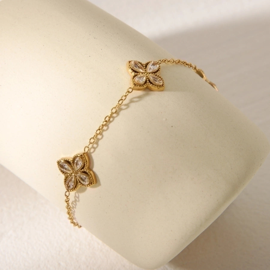 Simple Style Classic Style Commute Flower 304 Stainless Steel 18K Gold Plated Acrylic Zircon Bracelets In Bulk