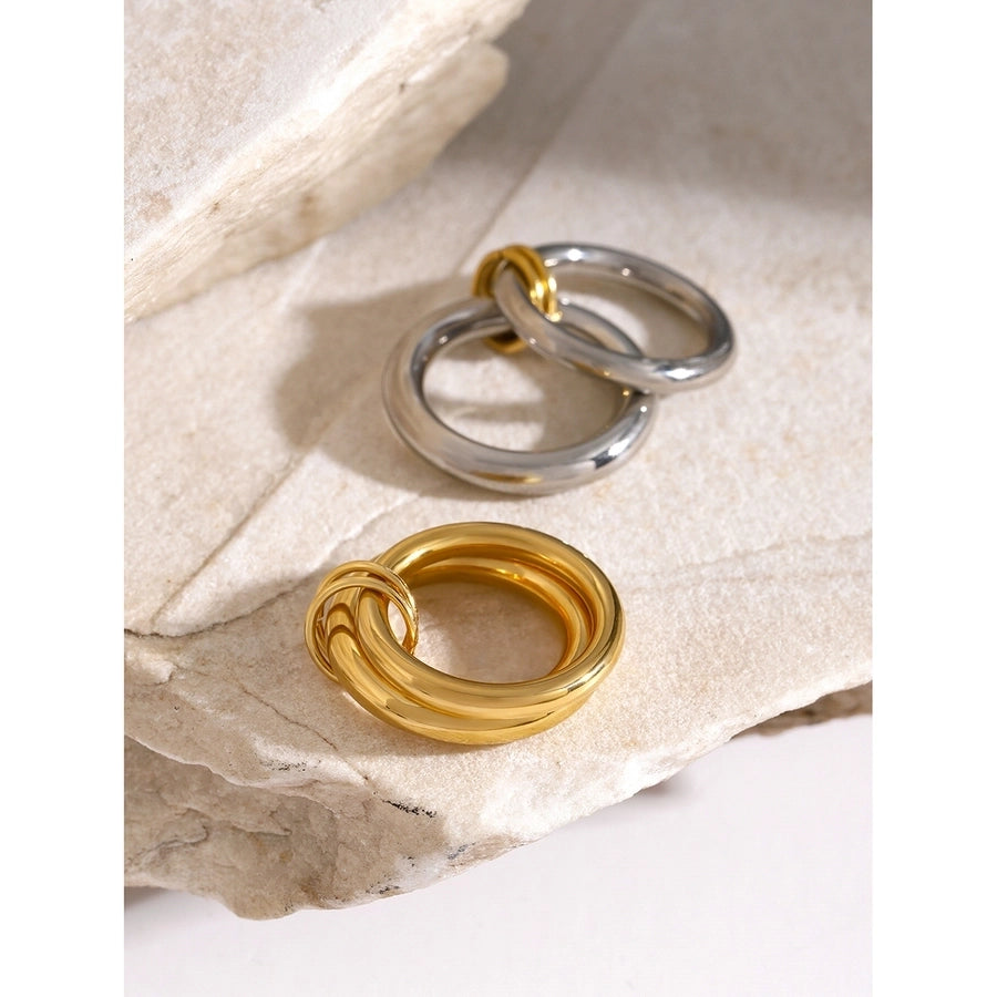 IG Style Round Solid Color 304 Stainless Steel Plating 18K Gold Plated Women's Rings