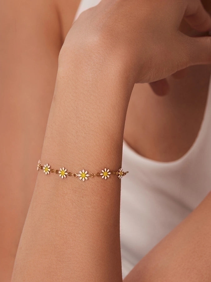 Jewelry Fashion Flower 304 Stainless Steel Gold Plated Bracelets Necklace