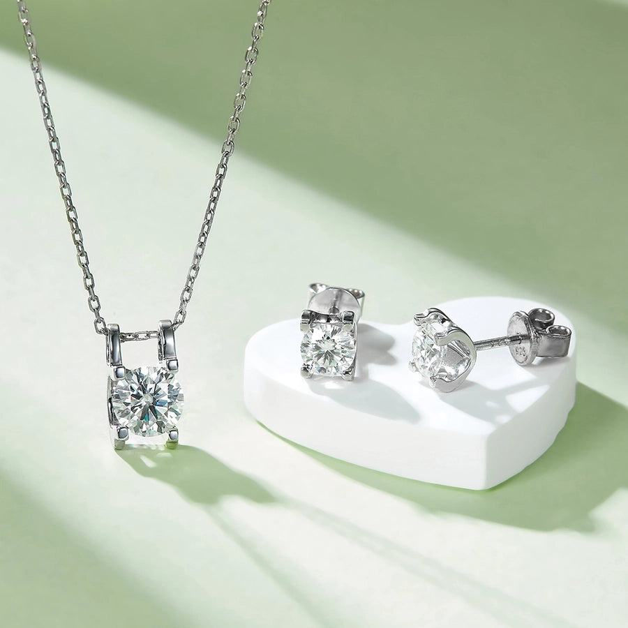 Elegant Princess Sweet Geometric Sterling Silver Inlay Zircon Rhodium Plated Women's Earrings Necklace