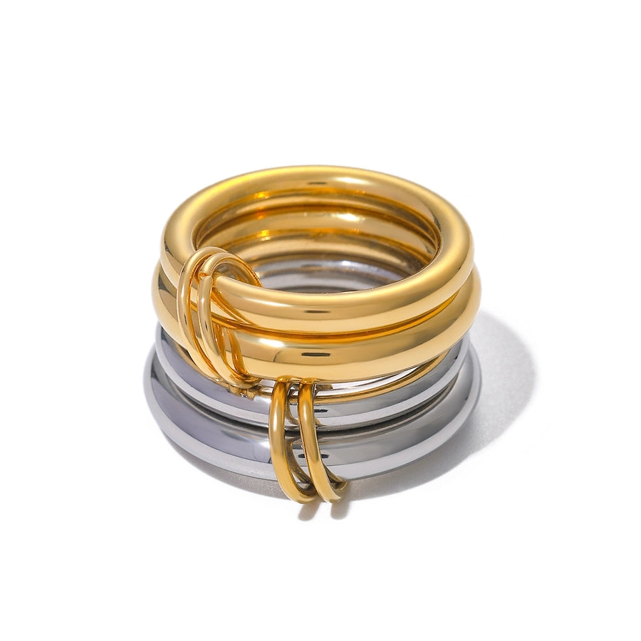 IG Style Round Solid Color 304 Stainless Steel Plating 18K Gold Plated Women's Rings