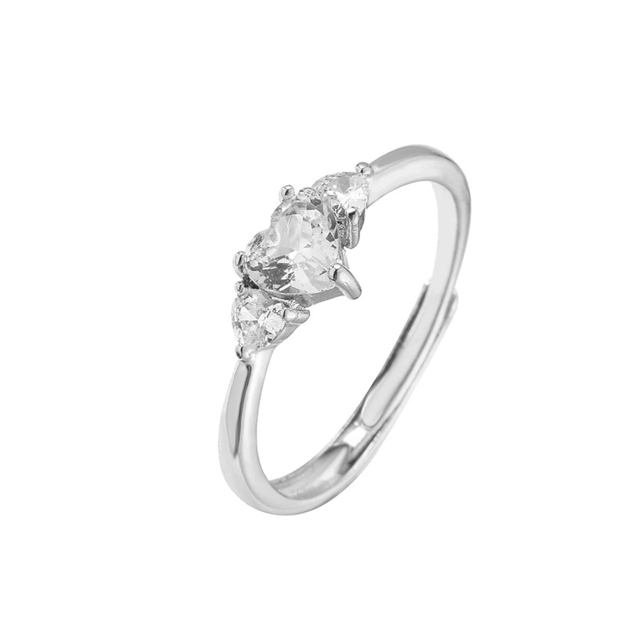 sweet heart shape copper plating inlay zircon open ring 1 piece