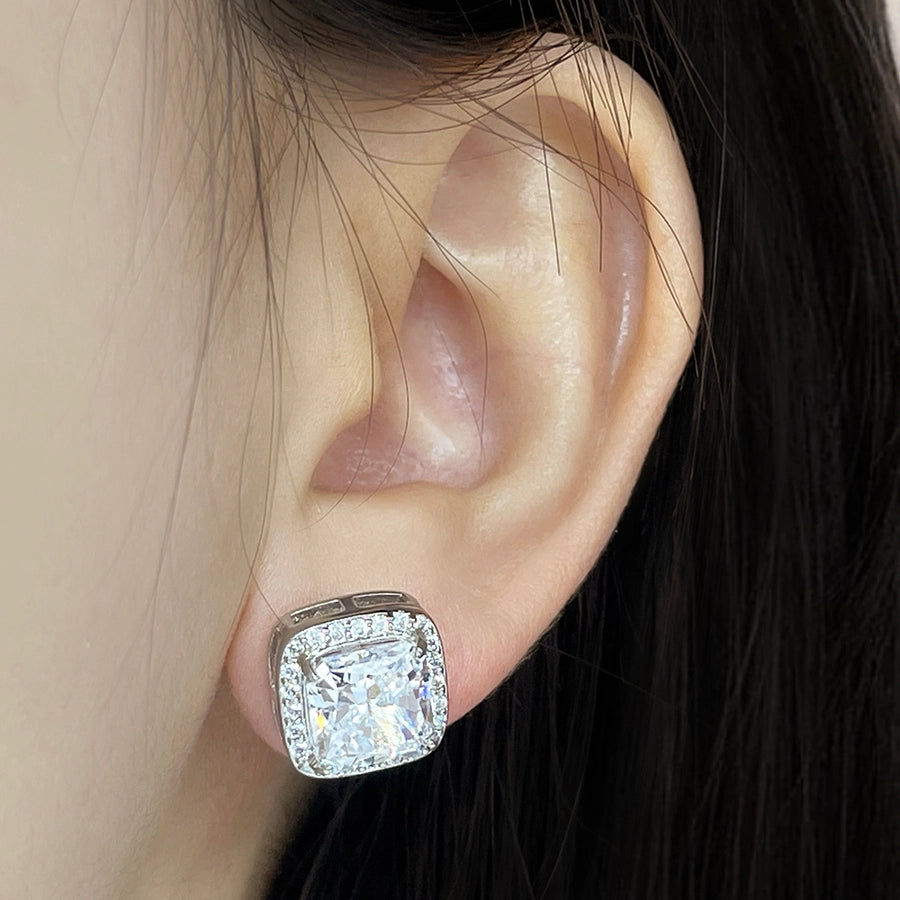 Foxi Cube Sugar Design 925 Sterling Silver Material Ice Flower Cut Zircon Women's Stud Earrings