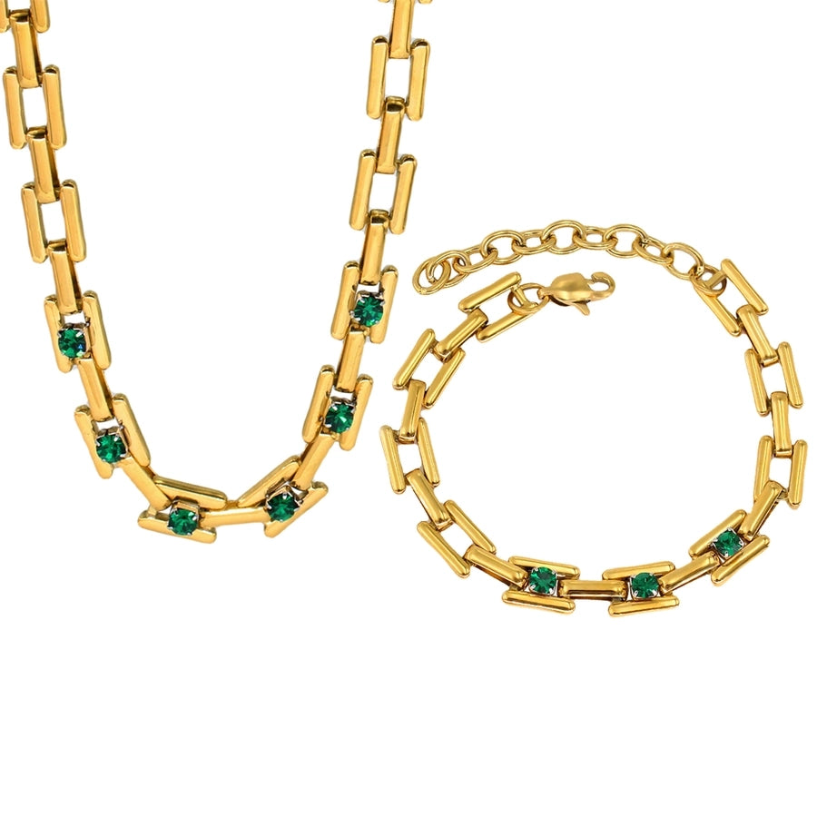 Jewelry Simple Style Classic Style Solid Color 304 Stainless Steel Rhinestones 18K Gold Plated Plating Inlay Jewelry Set