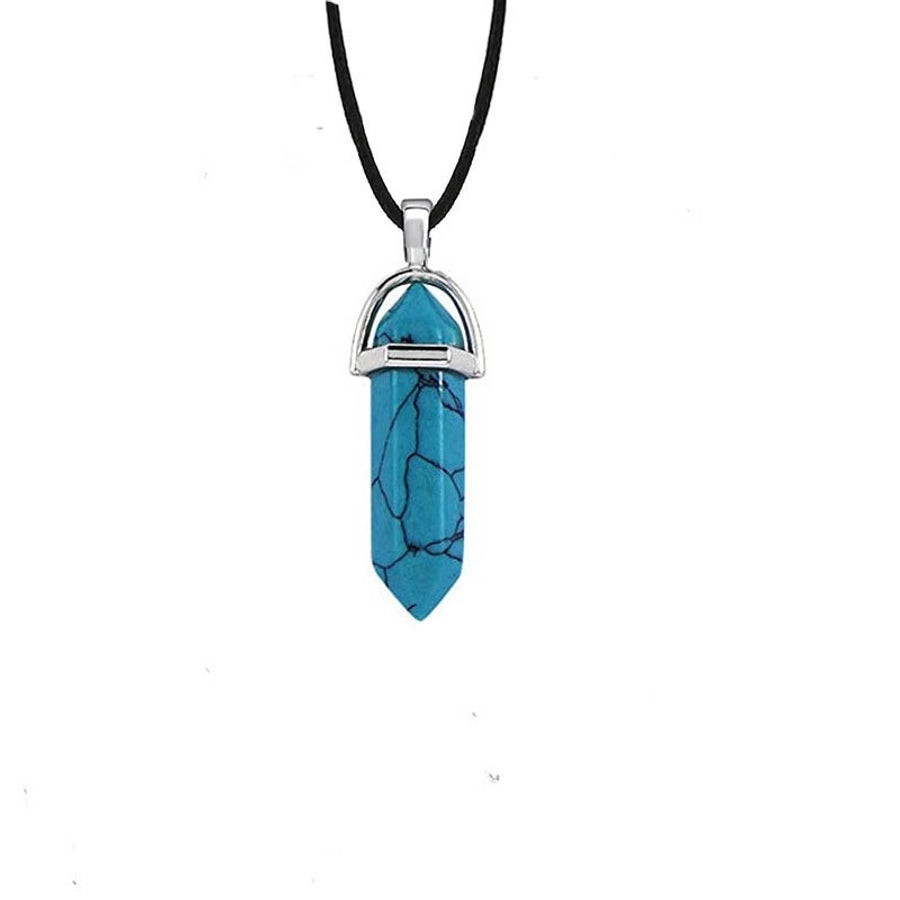 fashion hexagon prism natural stone leather rope pendant necklace 1 piece