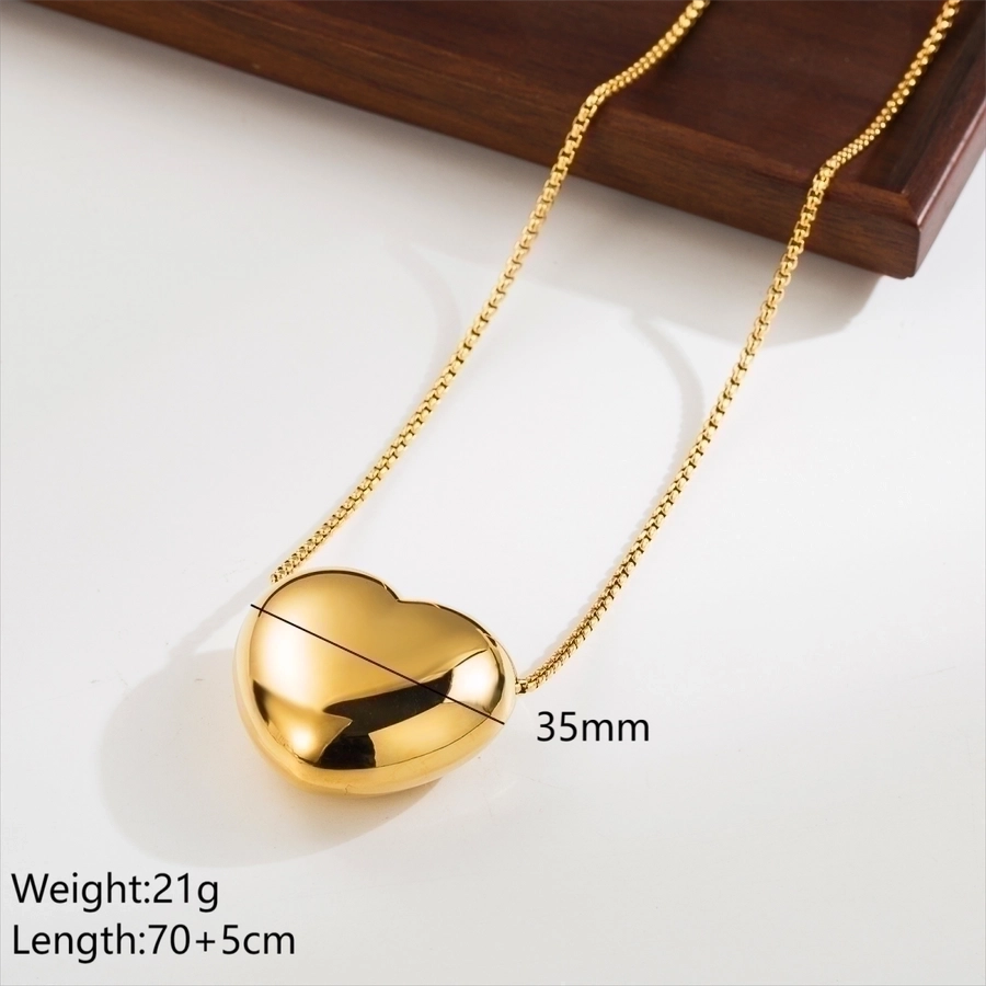 simple style geometric round heart shape stainless steel plating 14k gold plated pendant necklace