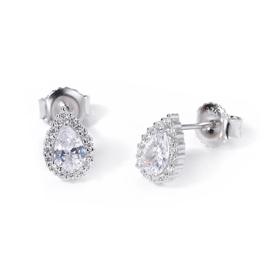 1 Piece Luxurious Romantic Sector Oval Plating Inlay Sterling Silver Zircon White Gold Plated Ear Studs